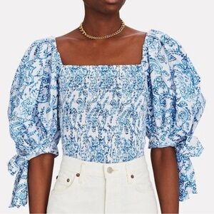 Caroline Constas Finley Paisley Puff Sleeve Top Small